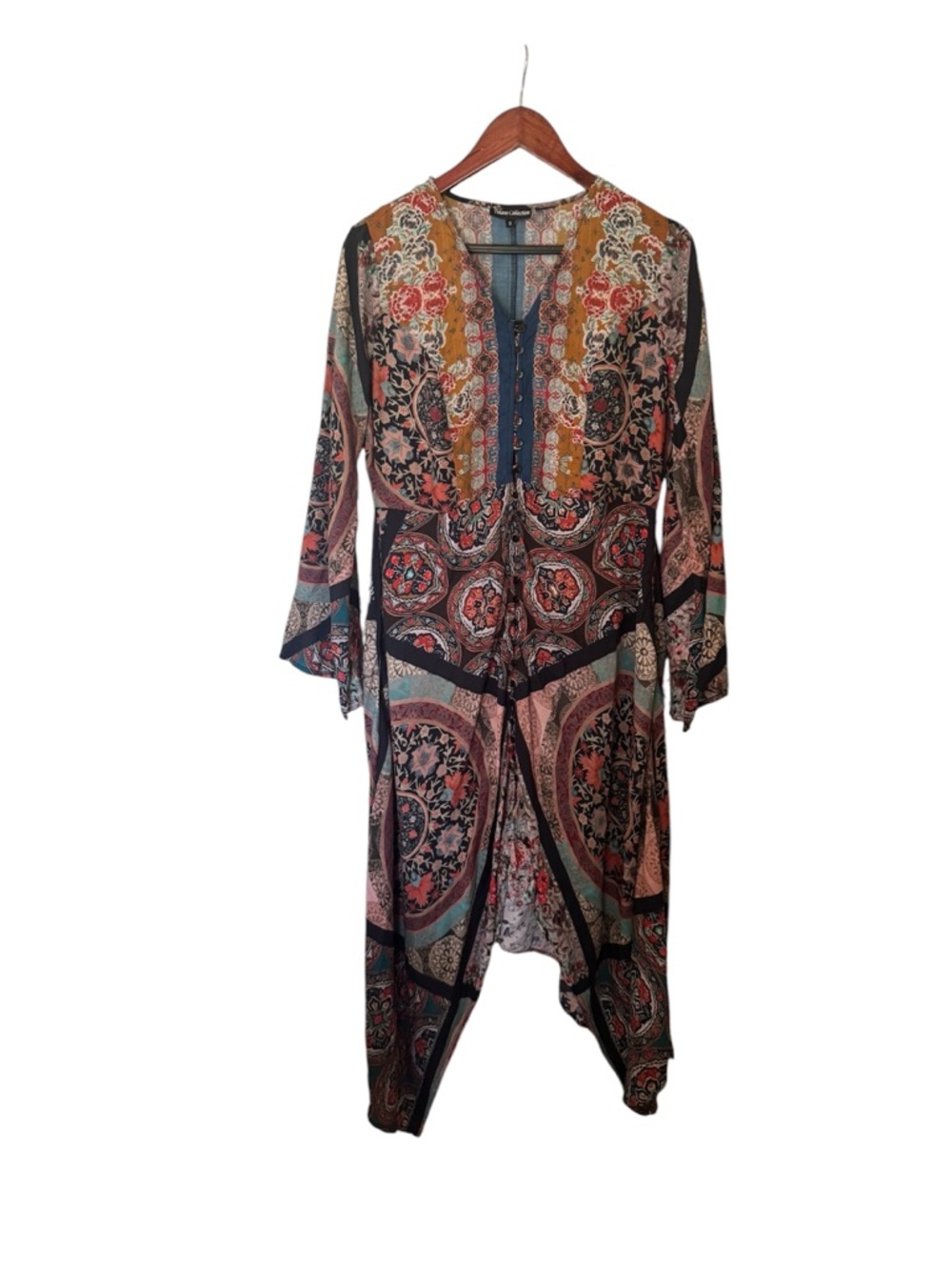 Tolani Multicolor Printed V-Neck Tunic in Blue and Mustard
